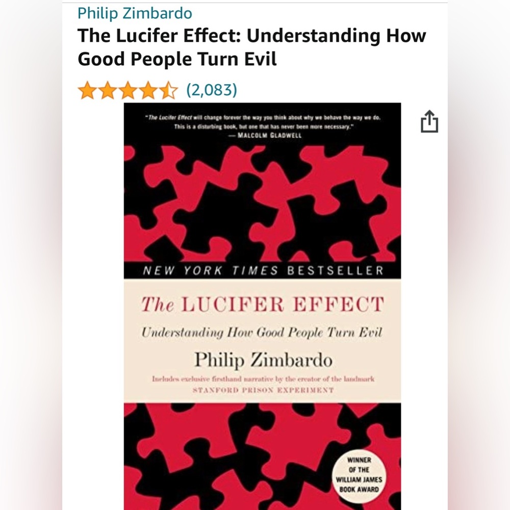 $12  The Lucifer Effect. Understanding how good people turn evil